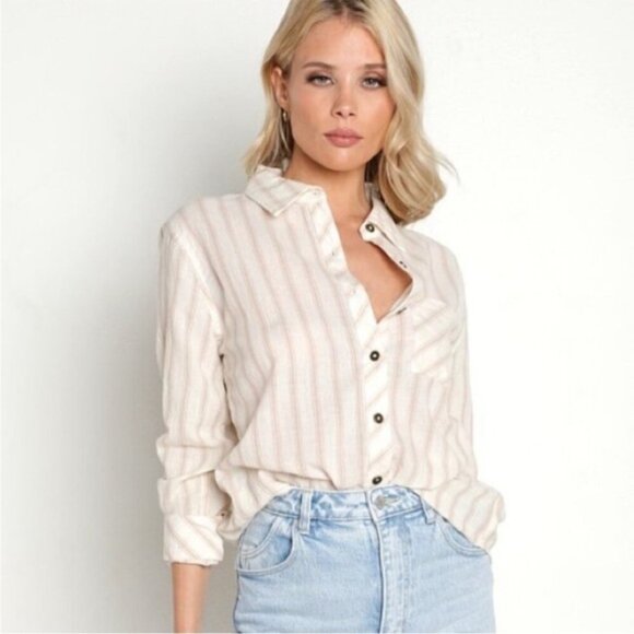 Anthropologie Ash and Ember Button Down Shirt Collared Paid Western Size Small - Picture 3 of 16